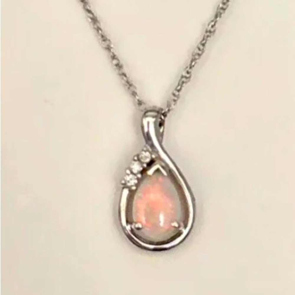 💖SOLD!💖 14K Pink Opal & Diamond Modernist Pendant Necklace in Solid Rose Gold
